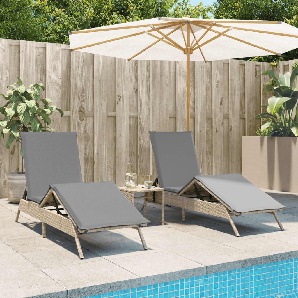 Chaises longues avec coussins, lot de 2, en résine tressée beige