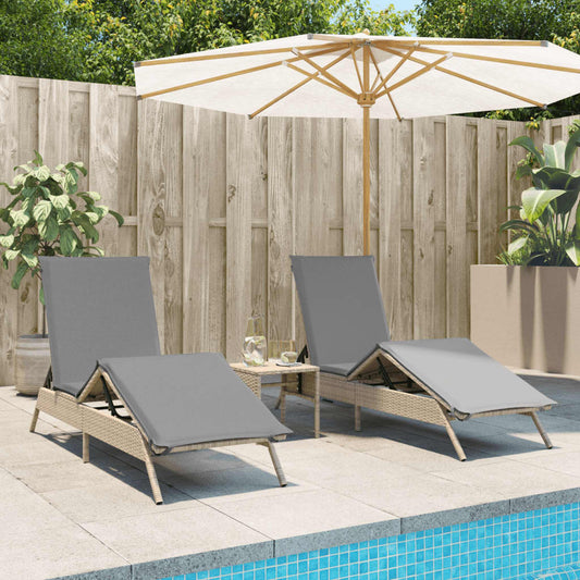Chaises longues avec coussins, lot de 2, en résine tressée beige