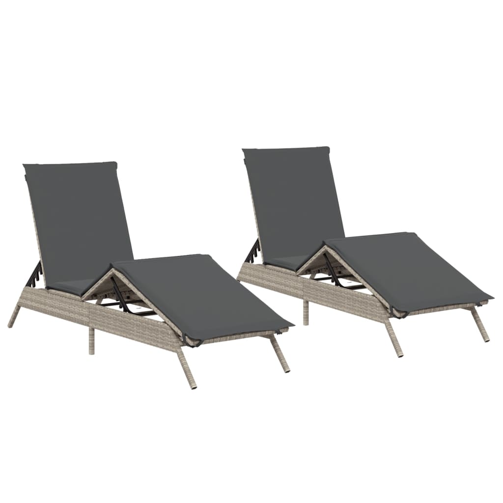 Sun loungers with cushions 2 pcs. Light grey poly rattan