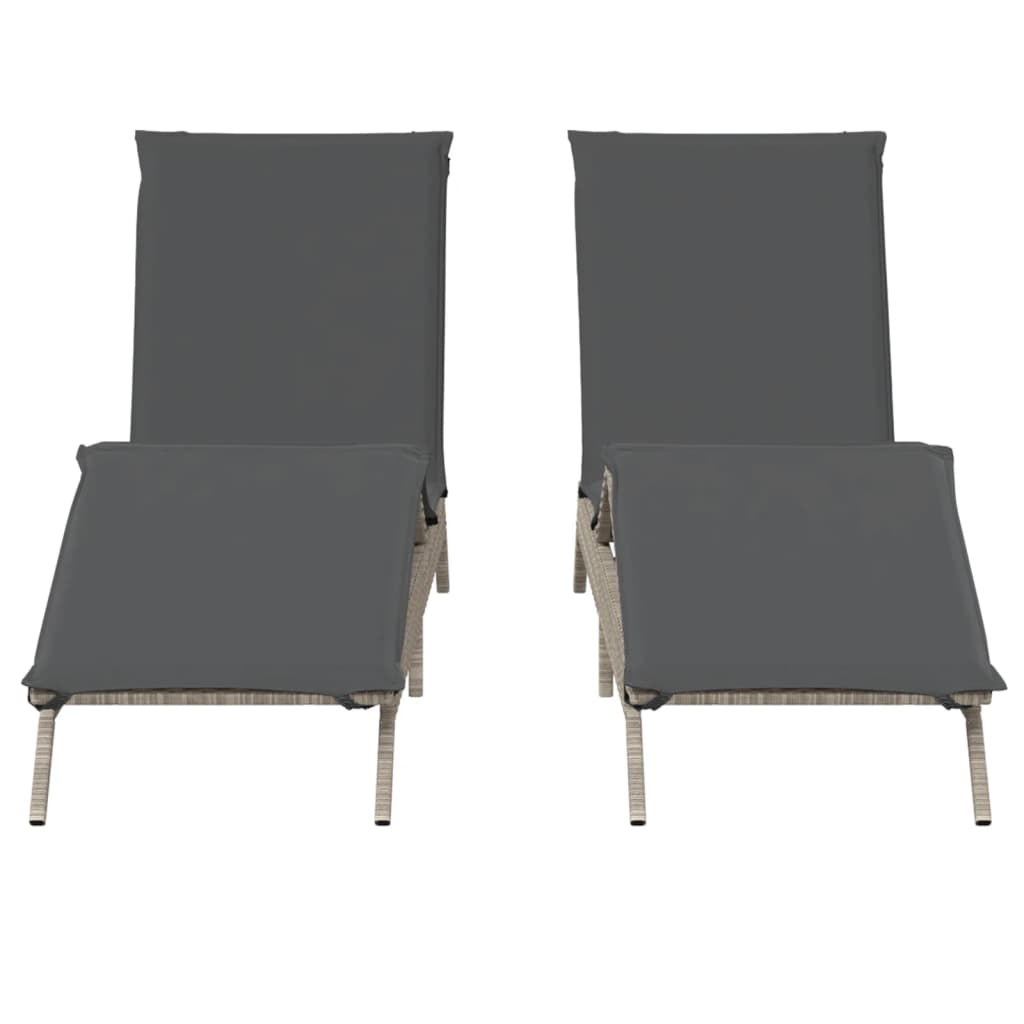 Sun loungers with cushions 2 pcs. Light grey poly rattan