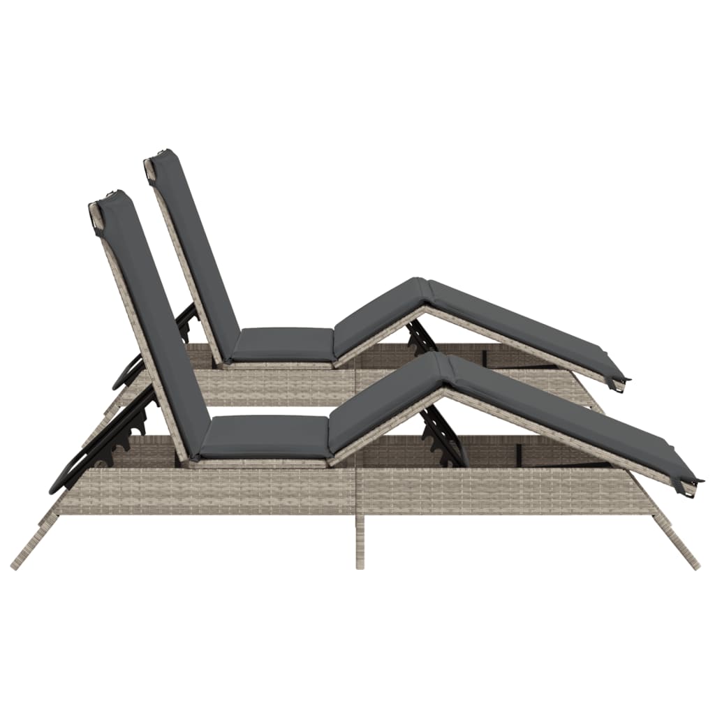 Sun loungers with cushions 2 pcs. Light grey poly rattan