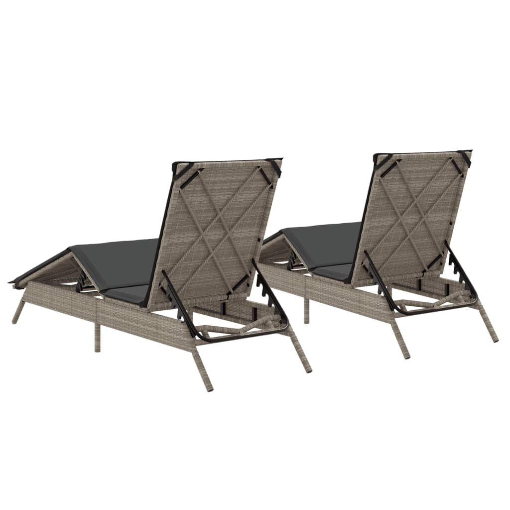Sun loungers with cushions 2 pcs. Light grey poly rattan
