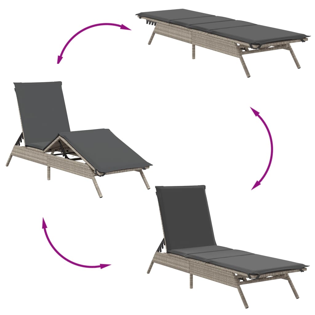 Sun loungers with cushions 2 pcs. Light grey poly rattan