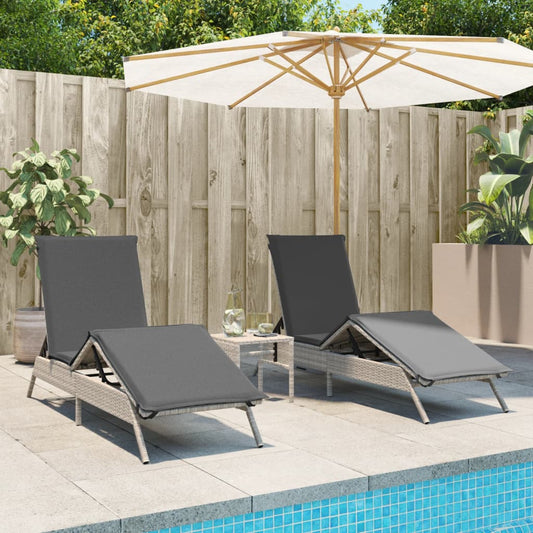 Sun loungers with cushions 2 pcs. Light grey poly rattan