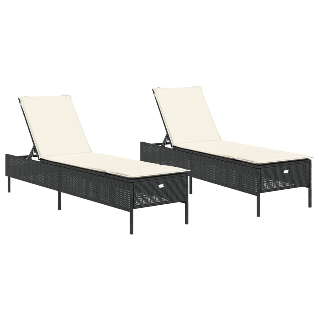 Sun loungers with cushions 2 pcs. Black poly rattan