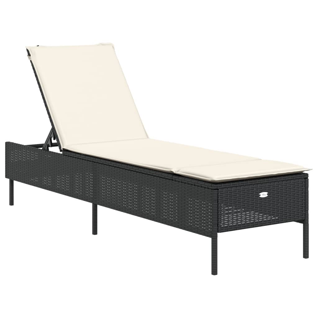 Sun loungers with cushions 2 pcs. Black poly rattan