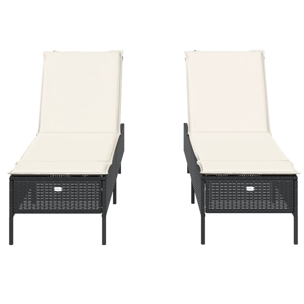 Sun loungers with cushions 2 pcs. Black poly rattan
