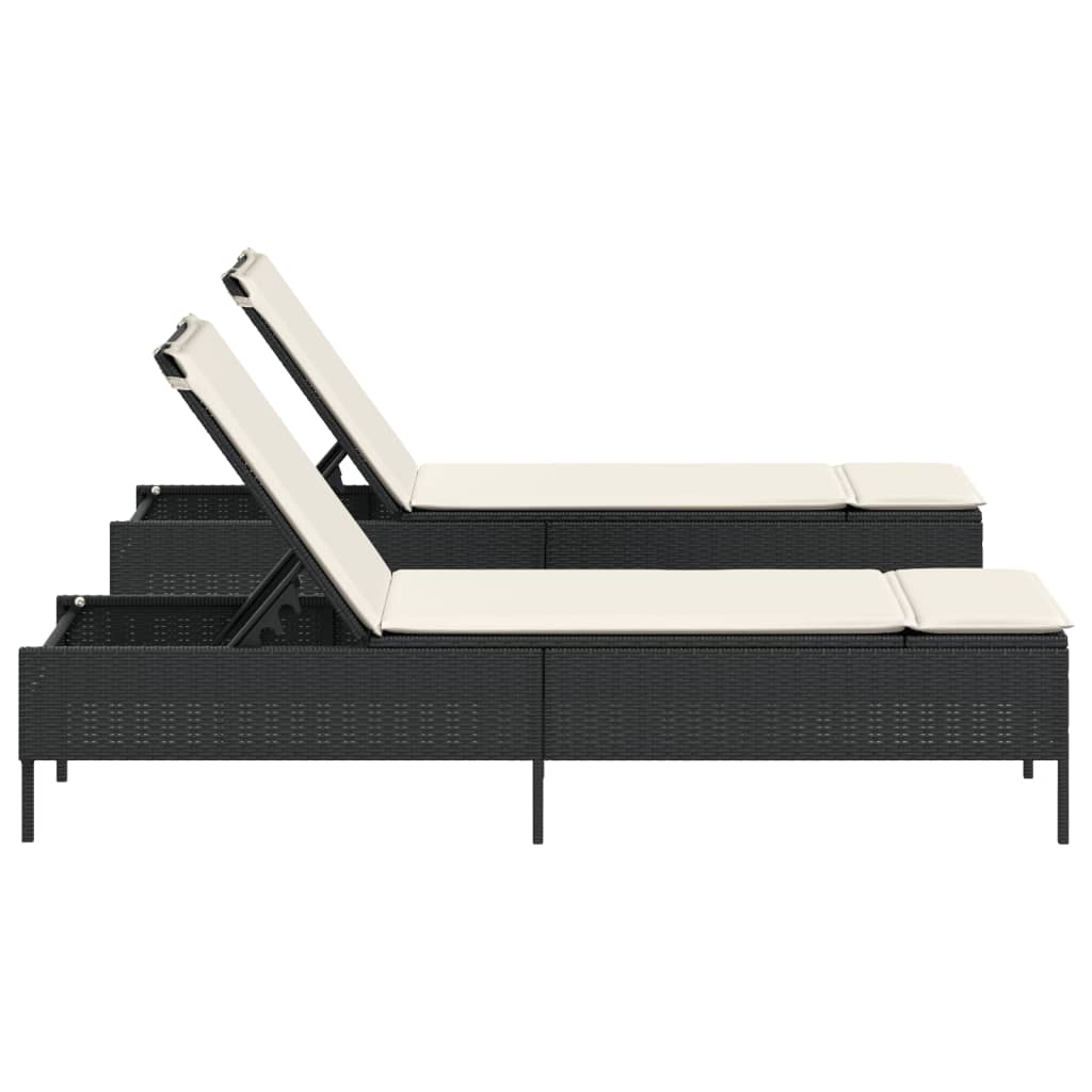 Sun loungers with cushions 2 pcs. Black poly rattan