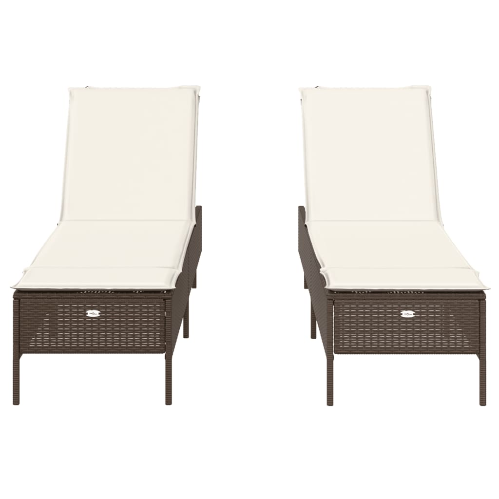 Chaises longues avec coussins, lot de 2, en résine tressée marron