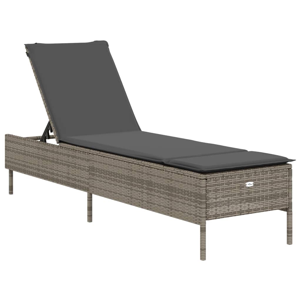 Chaises longues avec coussins, lot de 2, en résine tressée grise