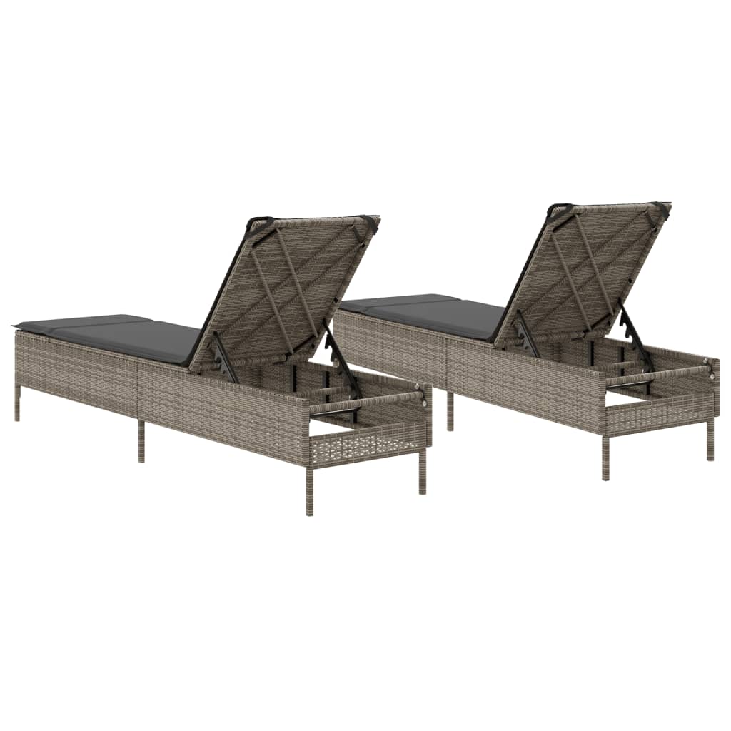 Chaises longues avec coussins, lot de 2, en résine tressée grise