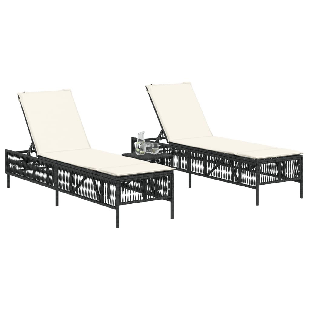Sun loungers with cushions 2 pcs. Black poly rattan