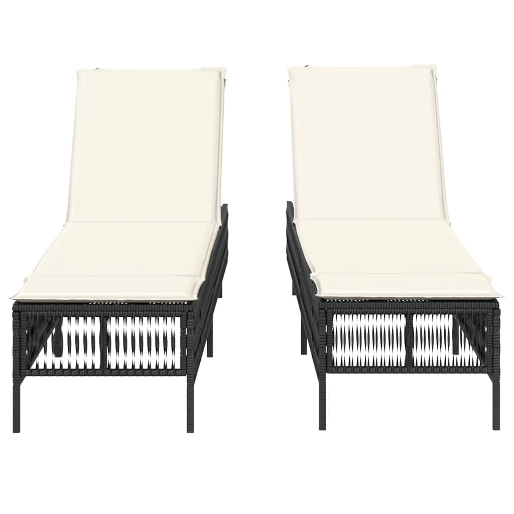 Sun loungers with cushions 2 pcs. Black poly rattan