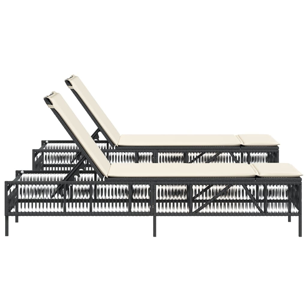 Sun loungers with cushions 2 pcs. Black poly rattan