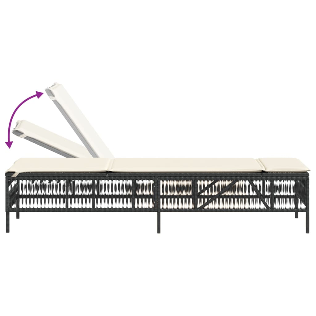 Sun loungers with cushions 2 pcs. Black poly rattan