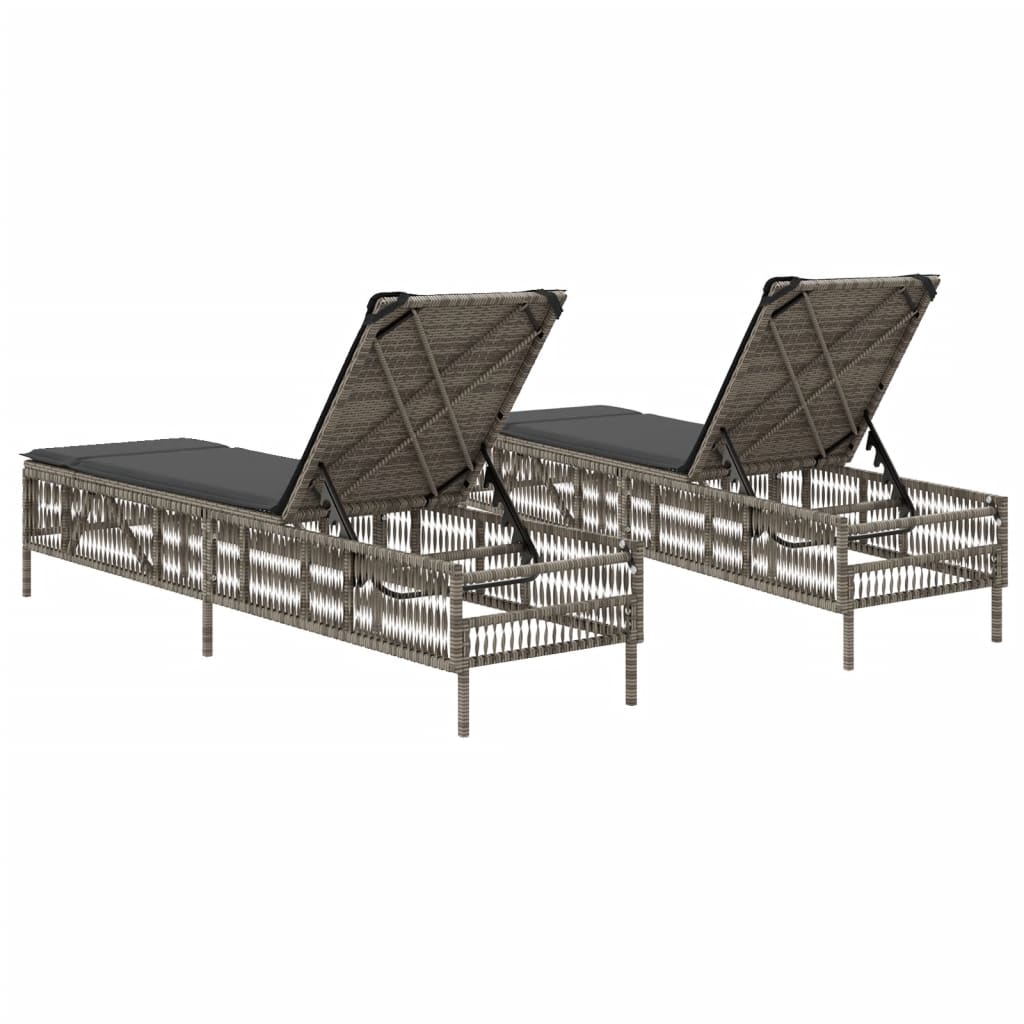 Chaises longues avec coussins, lot de 2, en résine tressée grise