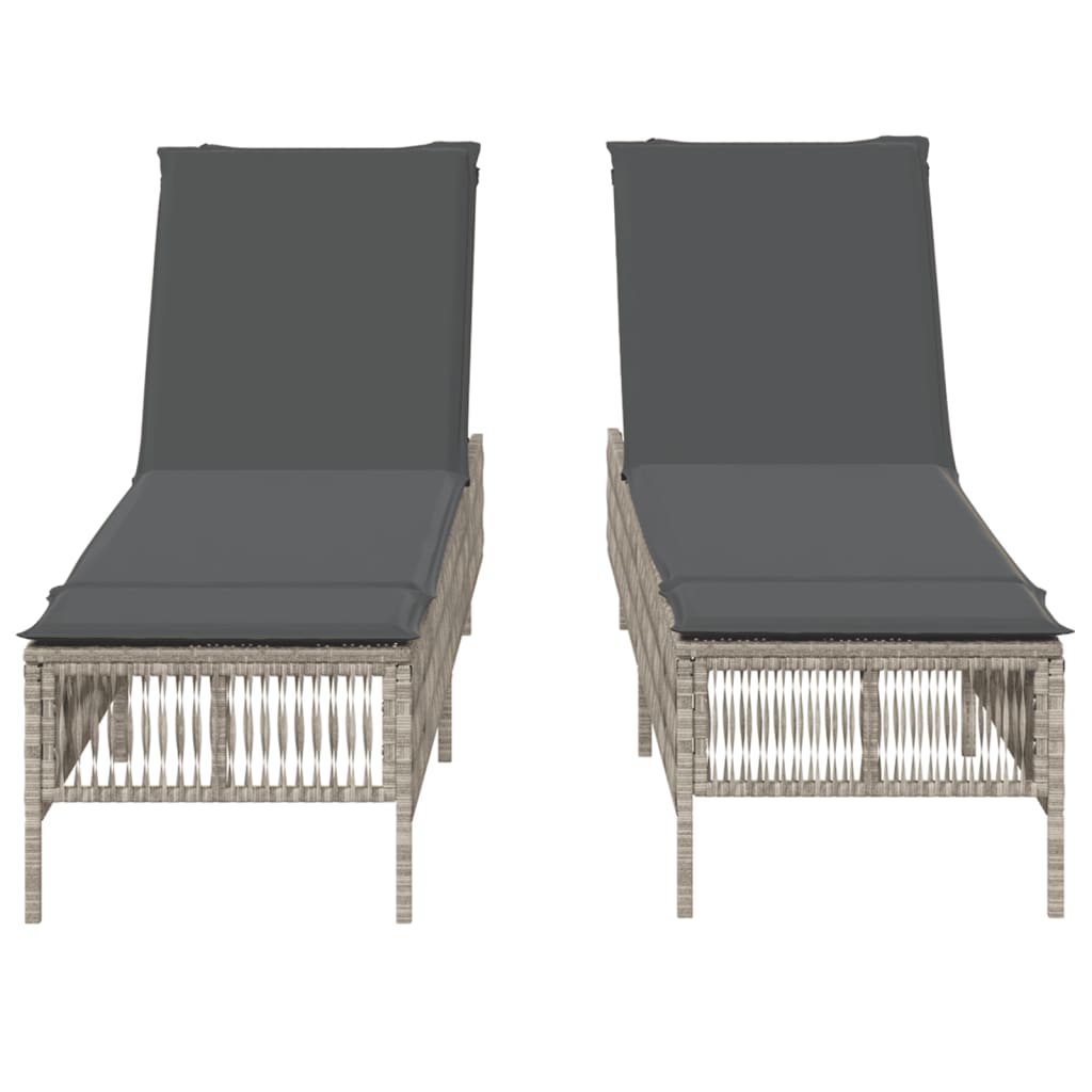 Sun loungers with cushions 2 pcs. Light grey poly rattan
