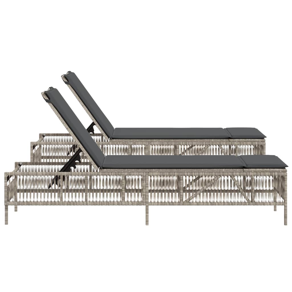 Sun loungers with cushions 2 pcs. Light grey poly rattan