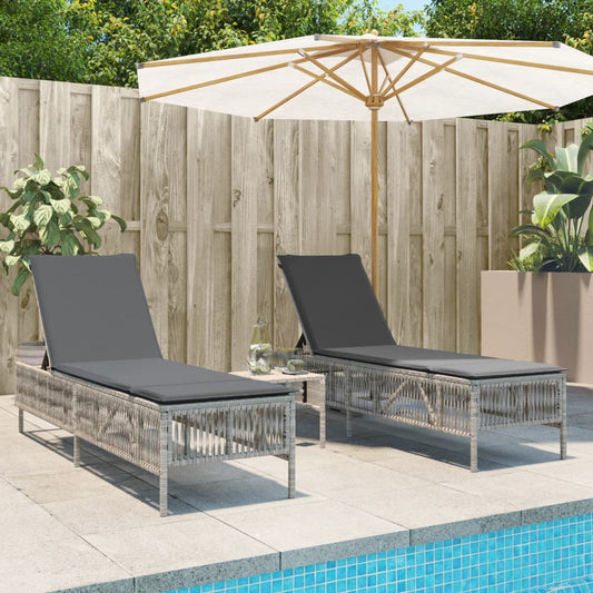 Sun loungers with cushions 2 pcs. Light grey poly rattan