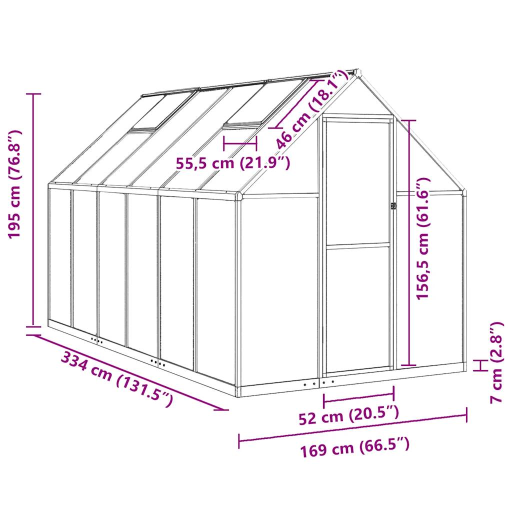 Greenhouse with foundation frame silver 334x169x195cm aluminum