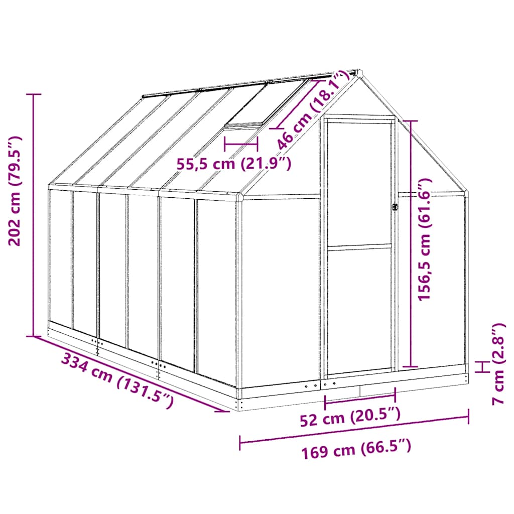 Greenhouse with foundation frame green 334x169x202 cm aluminum