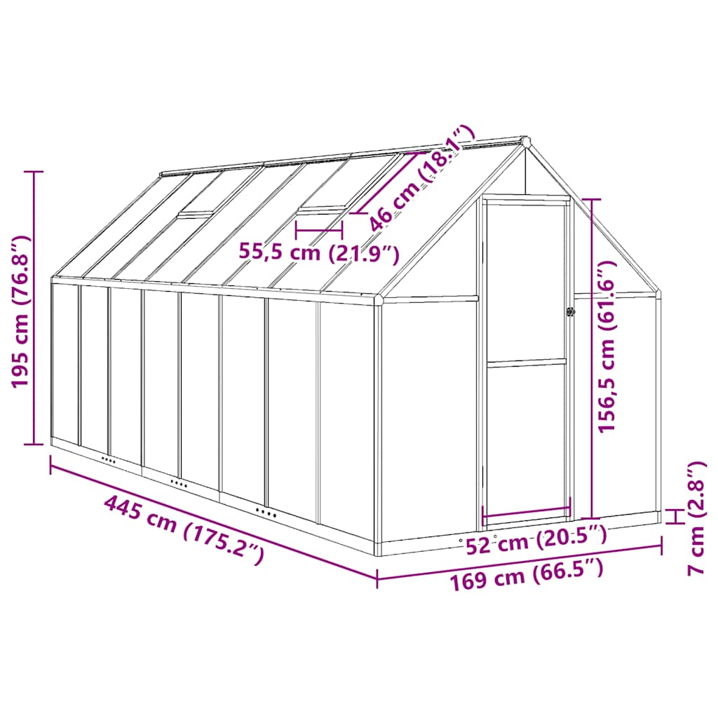 Greenhouse with foundation frame silver 445x169x195cm aluminum