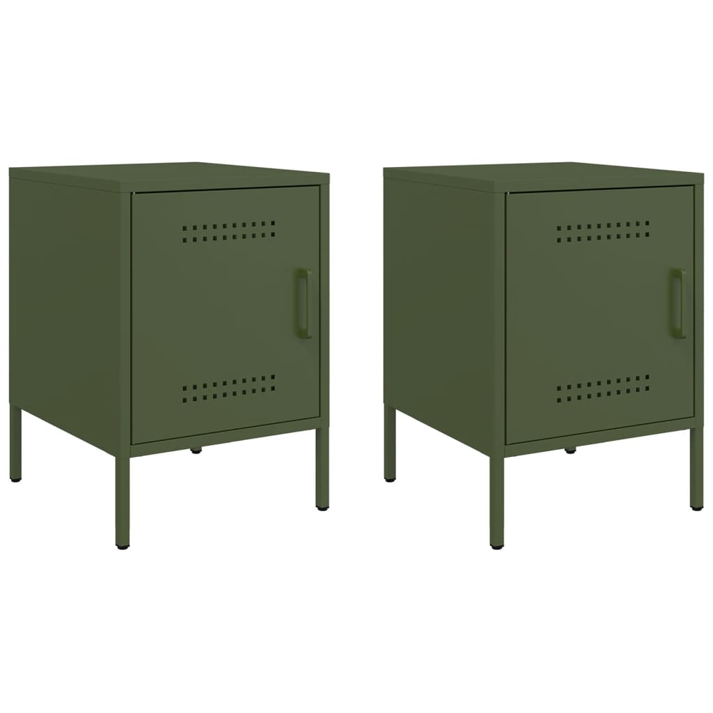 Bedside tables 2 pcs. Olive green 36x39x50.5 cm steel