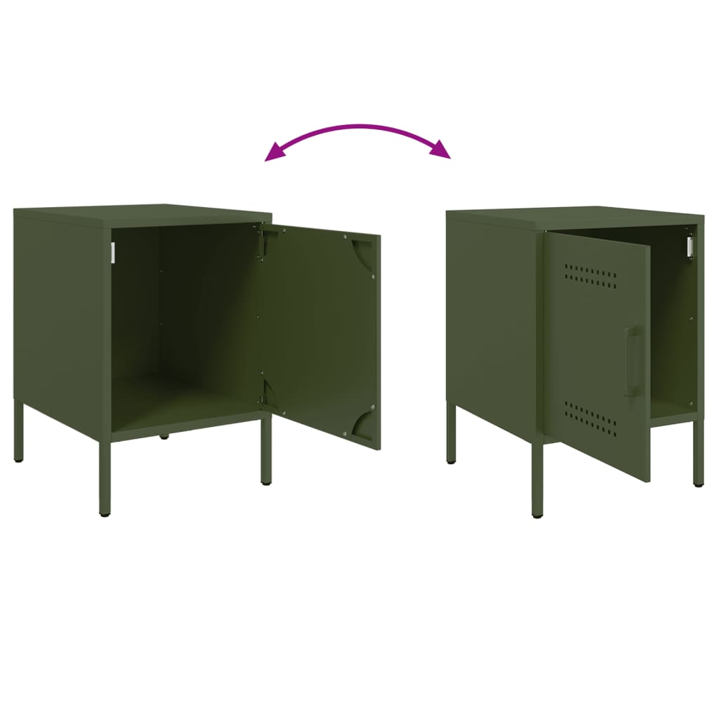 Bedside tables 2 pcs. Olive green 36x39x50.5 cm steel