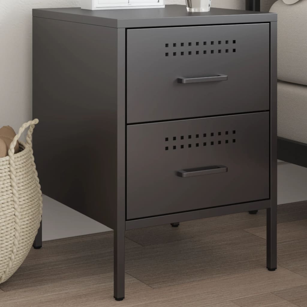 Bedside Table Black 36x39x50.5 cm Steel