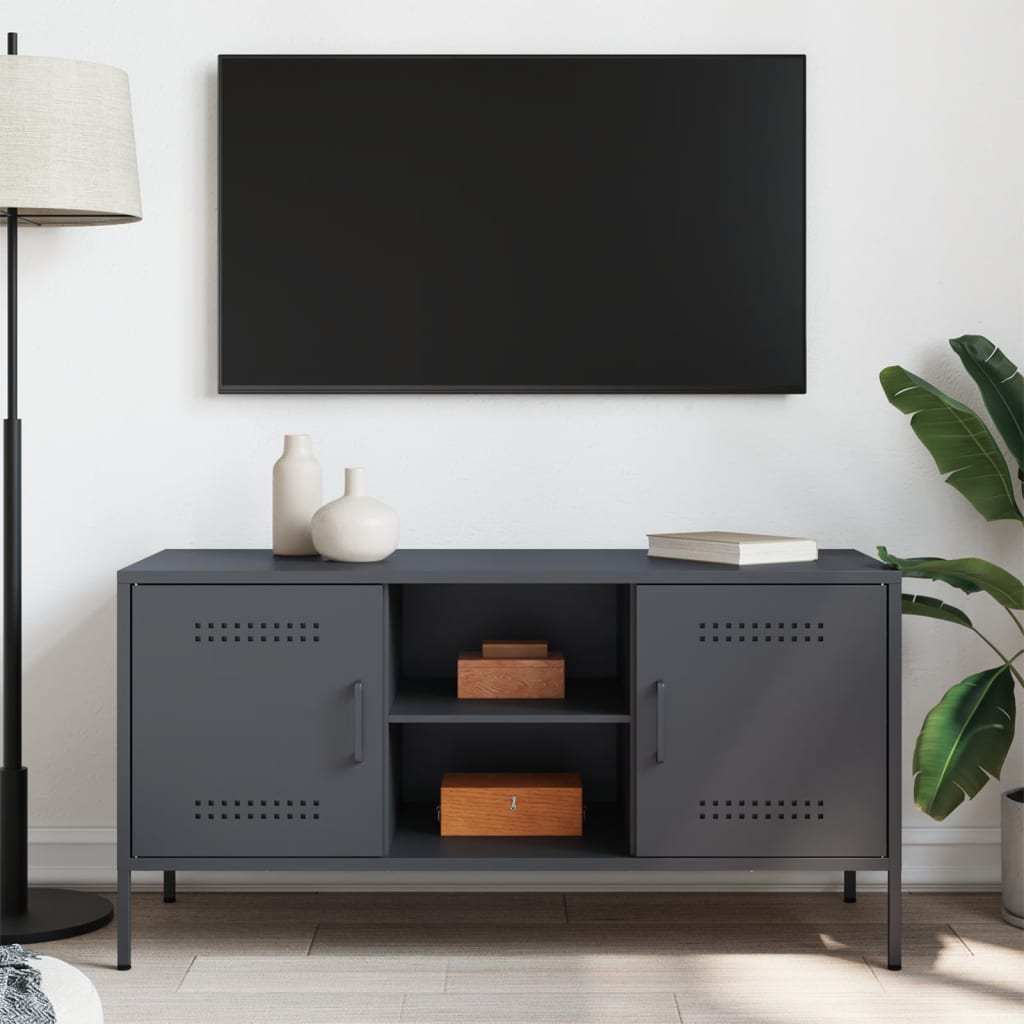 Meuble TV anthracite 100,5x39x50,5 cm en acier