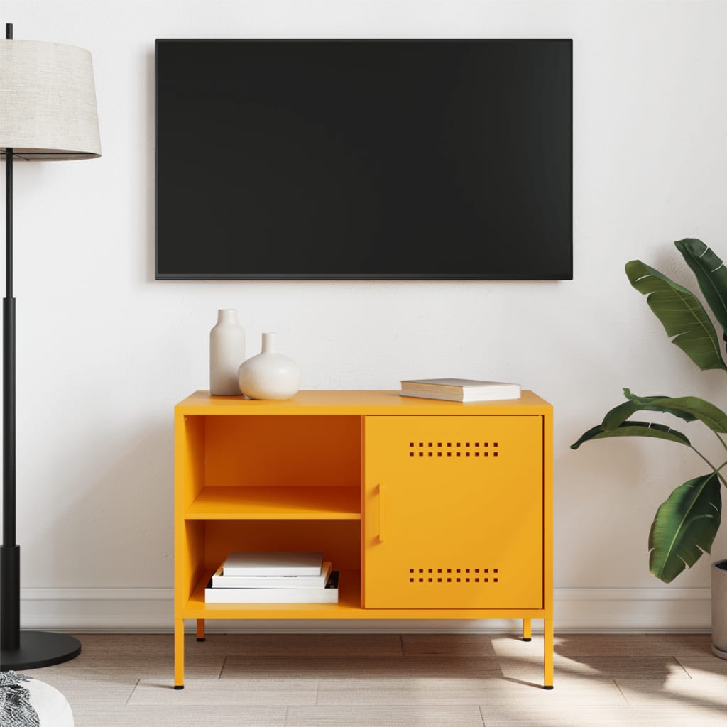 Meuble TV jaune moutarde 68x39x50,5 cm en acier