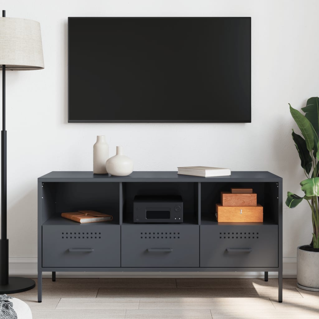 Meuble TV anthracite 100,5x39x50,5 cm en acier