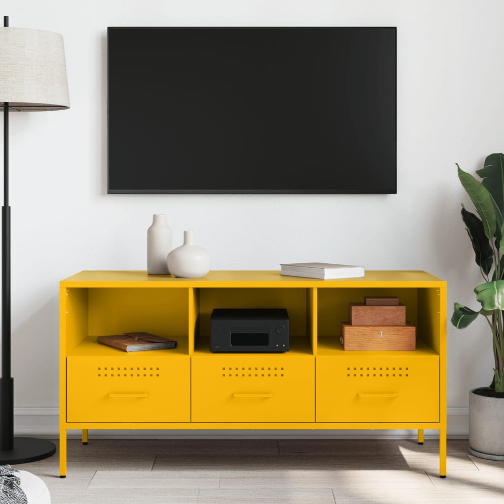Meuble TV jaune moutarde 100,5x39x50,5 cm en acier