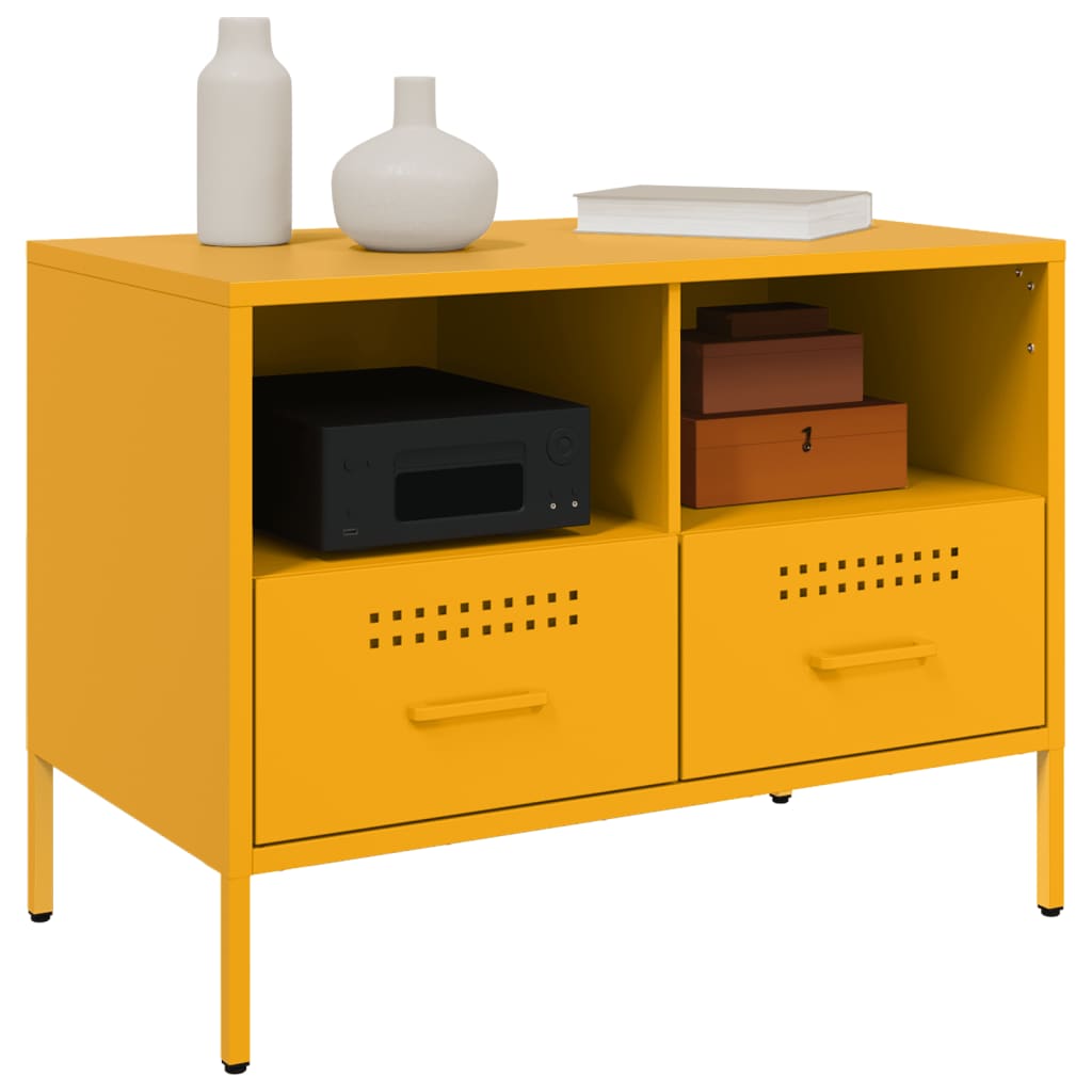 Meuble TV jaune moutarde 68x39x50,5 cm en acier