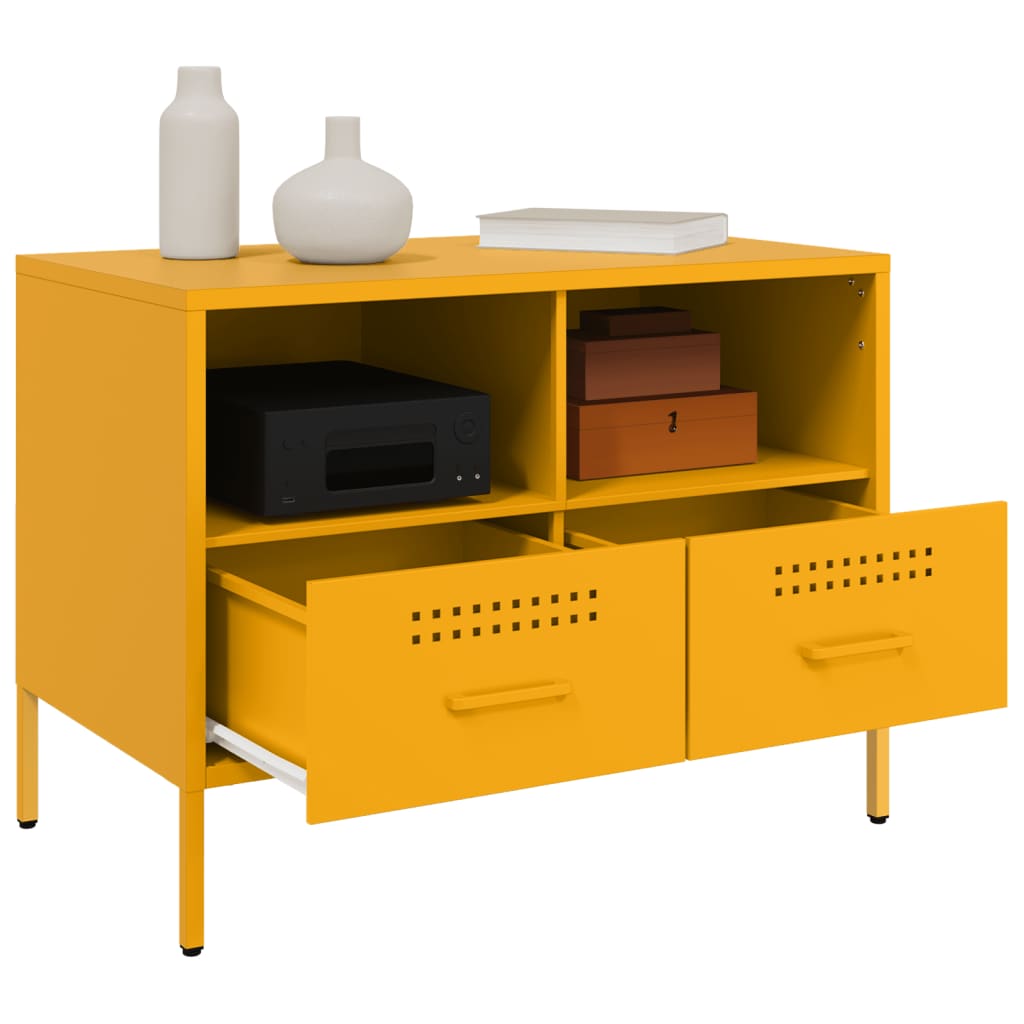Meuble TV jaune moutarde 68x39x50,5 cm en acier