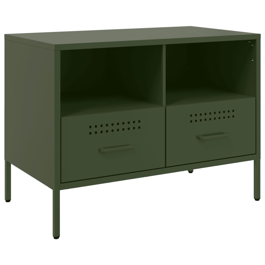 Meuble TV vert olive 68x39x50,5 cm en acier
