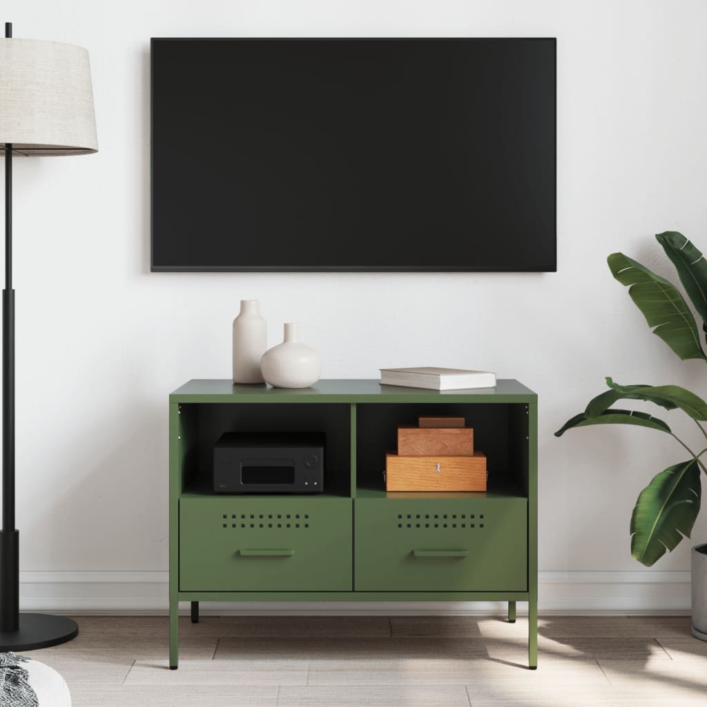 Meuble TV vert olive 68x39x50,5 cm en acier