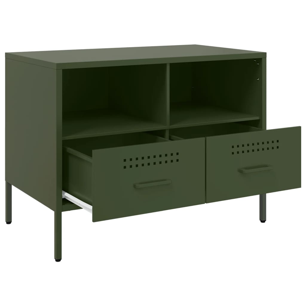 Meuble TV vert olive 68x39x50,5 cm en acier
