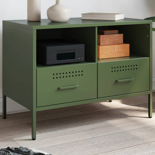 Meuble TV vert olive 68x39x50,5 cm en acier