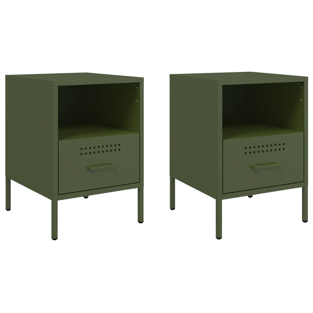 Bedside tables 2 pcs. Olive green 36x39x50.5 cm steel