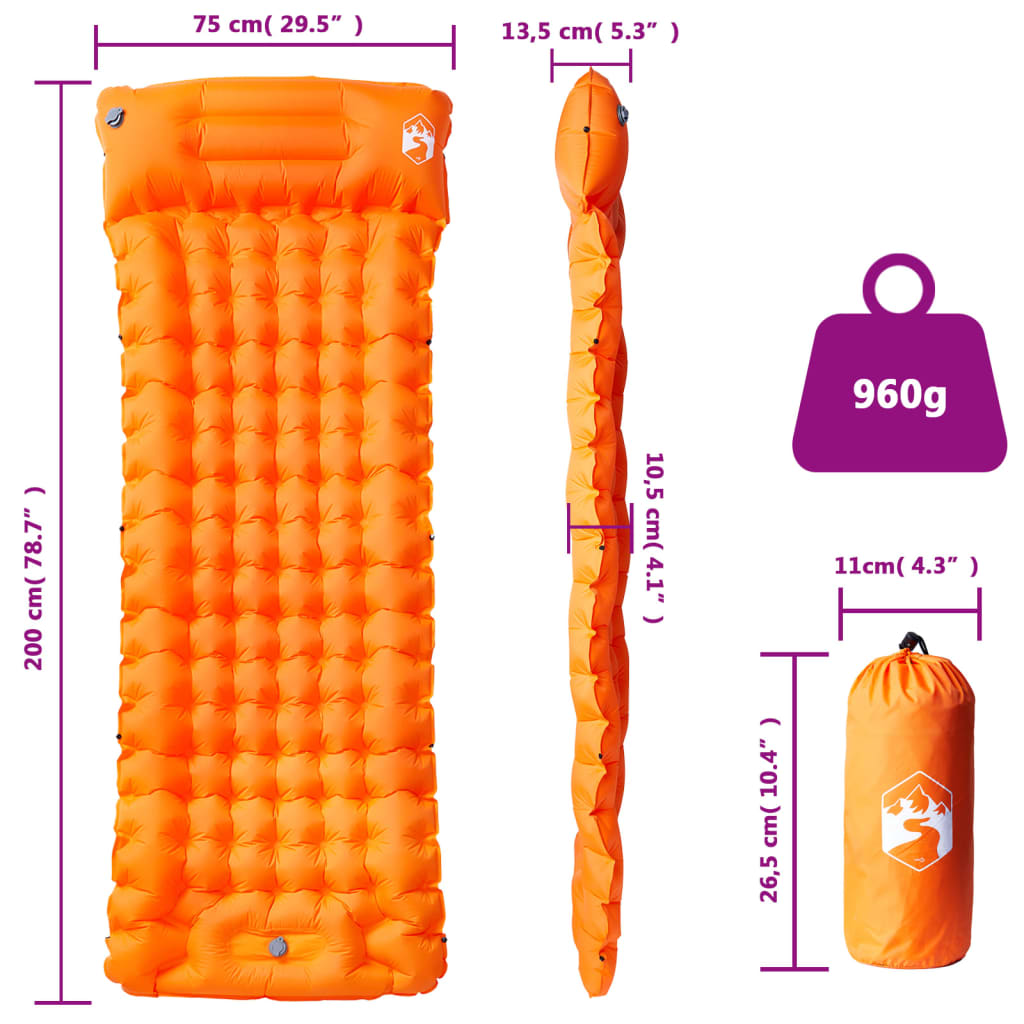 Matelas autogonflant avec coussin orange