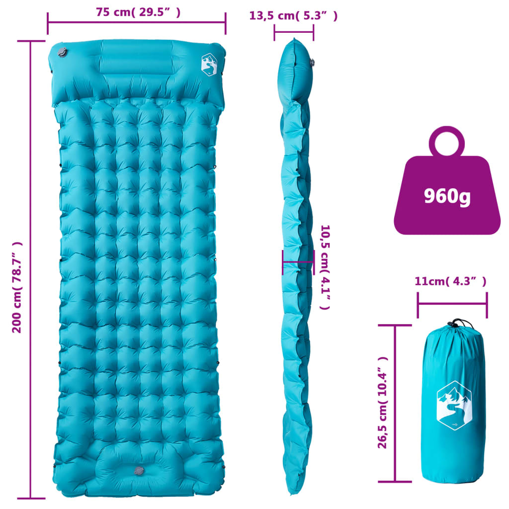 Matelas autogonflant avec coussin bleu