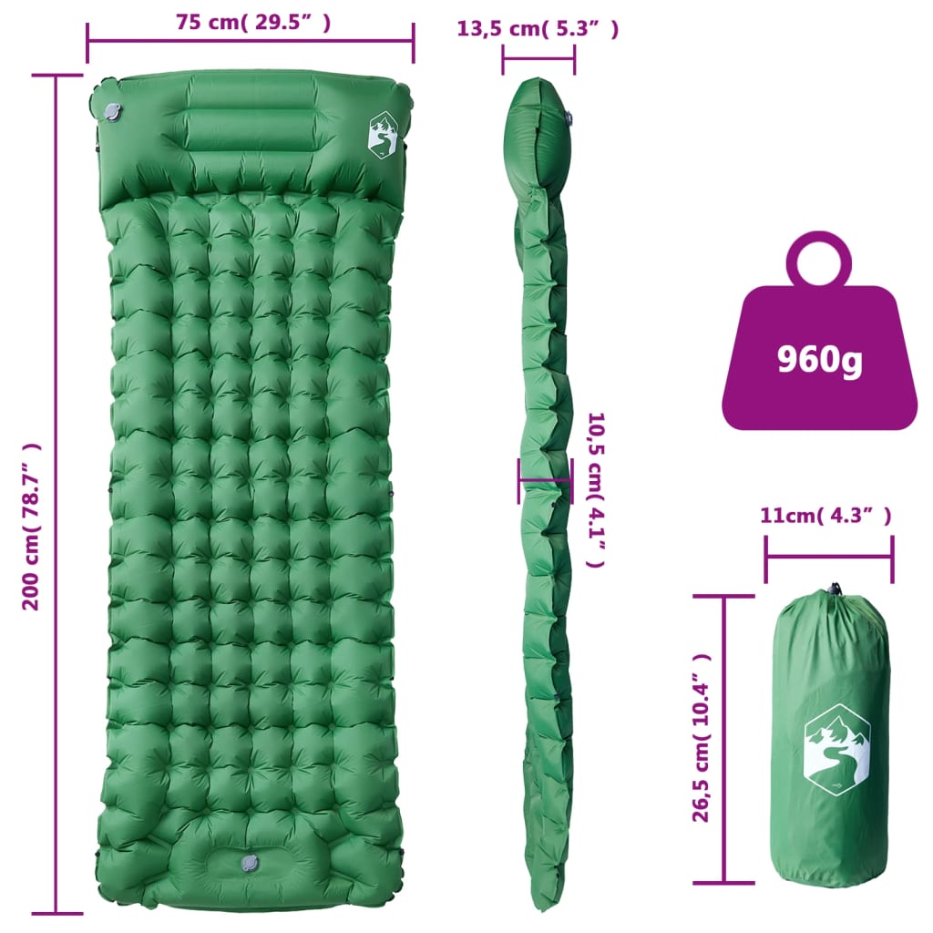 Matelas autogonflant avec coussin vert