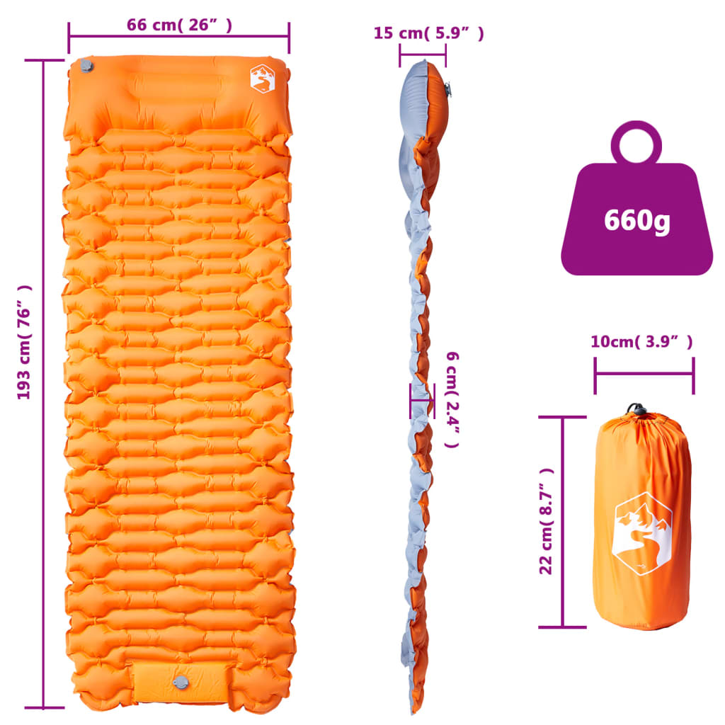 Matelas autogonflant avec coussin orange