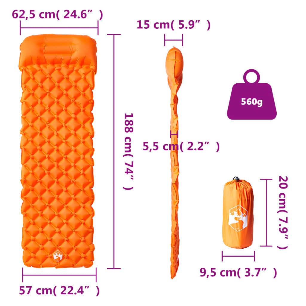 Matelas gonflable avec oreiller orange