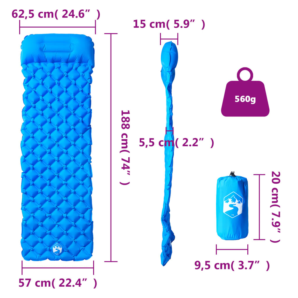 Matelas gonflable avec oreiller bleu