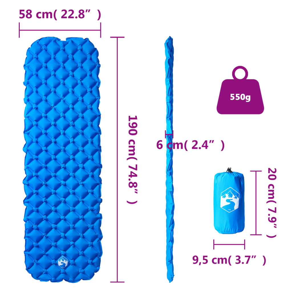 Matelas gonflable bleu 190x58x6 cm