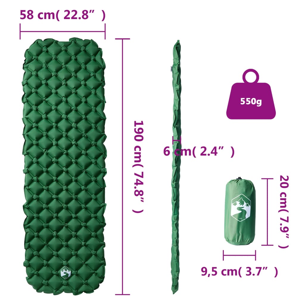 Matelas gonflable vert 190x58x6 cm