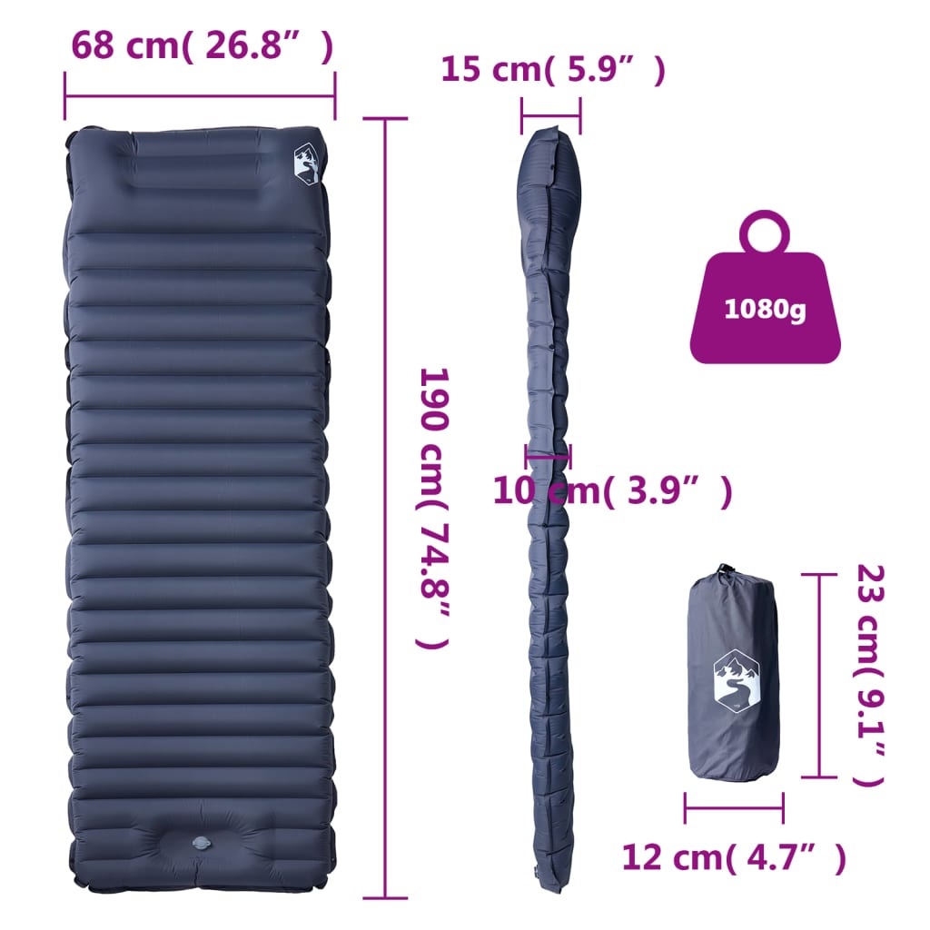 Matelas autogonflant avec oreiller gris