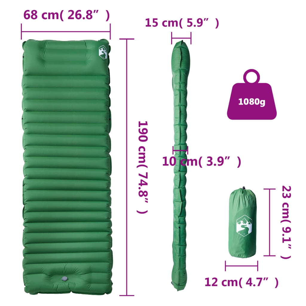 Matelas autogonflant avec coussin vert